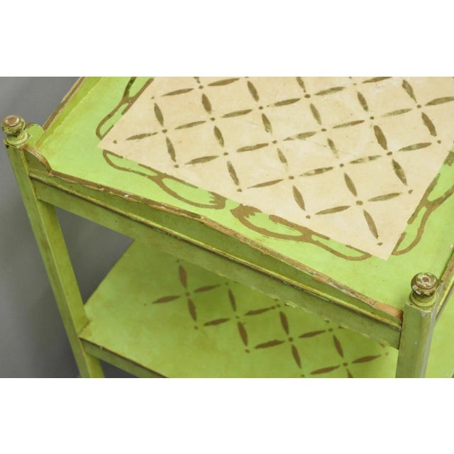 Vintage Italian Venetian Green Distress Painted 3 Tier French Country Side Table For Sale - Image 10 of 16