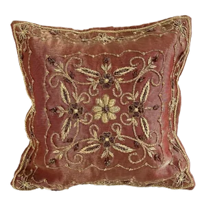 Asian Floral Zardozi Embellished Accent Decorative Silk Organza Boudoir Pillow Cover