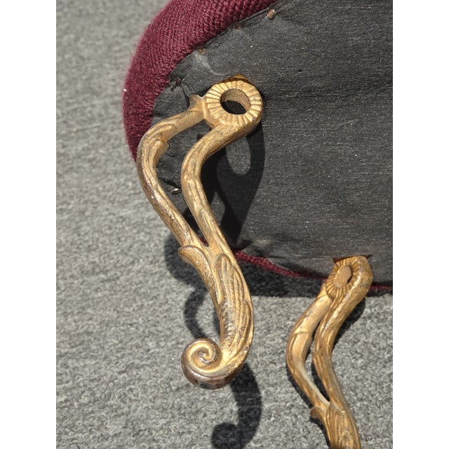 Footstool - Vintage Victorian Style Burgundy Oval Floral Needlepoint Footstool For Sale - Image 14 of 15