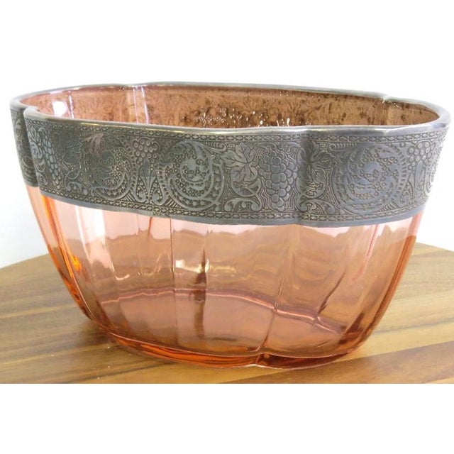 Art Deco Pink Depression Glass Centerpiece With Sterling Silver Overlay For Sale In Portland, ME - Image 6 of 6