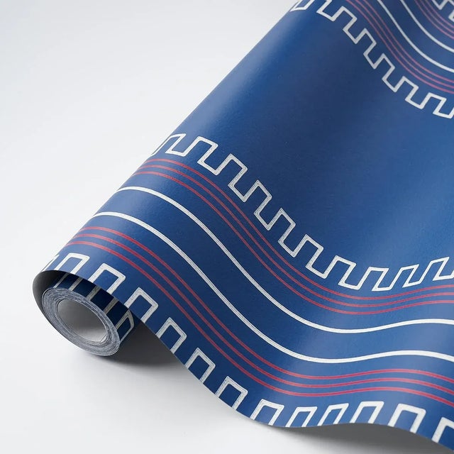 Schumacher Sample - Schumacher X Mary McDonald Greco Stripe Wallpaper in Navy For Sale - Image 4 of 5