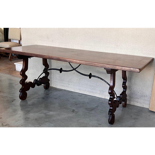 18th Dining or Console Table of Walnut with Lyre Legs and Heavy Top, Spain For Sale In Miami - Image 6 of 18