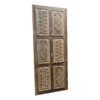 Vintage Floral Carved Wood Sliding Barn Door – Natural Rustic Statement Piece 82x32 For Sale