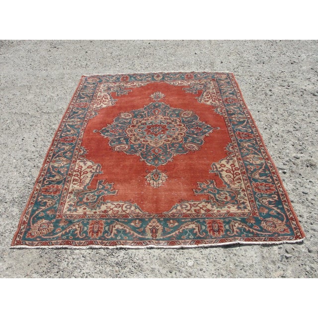 Red Hand Wowen Wool Turkish Rug, Rug,Vintage Rug,Beatifull Color Combination Turkish Retro Rug, Home Decor 5'3" X 7'8" , Ft For Sale - Image 8 of 11