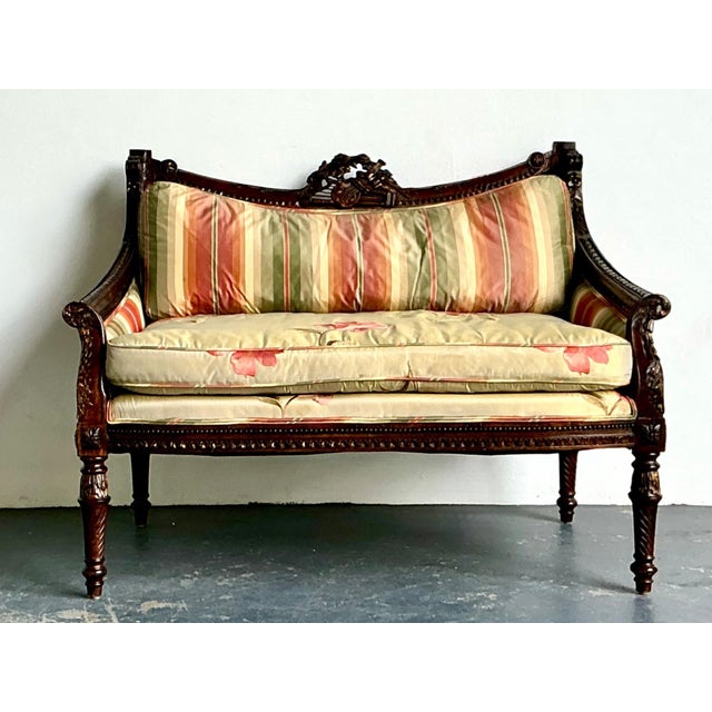 Vintage Louis XVI Carved Canape Settee For Sale - Image 12 of 18