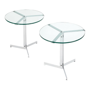 1970s Hans Eichenberger for Strassle Pair of "Alpha" Side Tables in Polished Chrome and Glass
