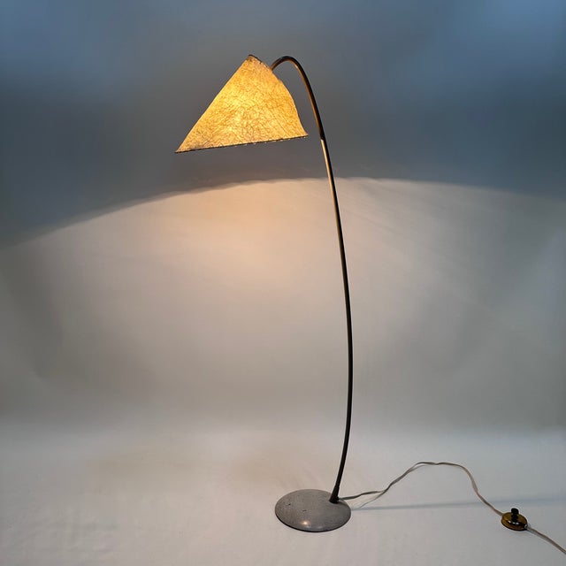 Brass Arc Floor Lamp with Parchment Lampshade, Germany, 1950s For Sale - Image 16 of 17