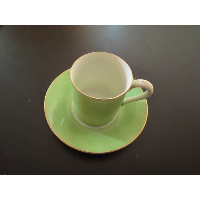 1950s Pastel and Gold Rimmed Demitasse or Expresso Cup & Saucer. Set of 4 For Sale - Image 4 of 5