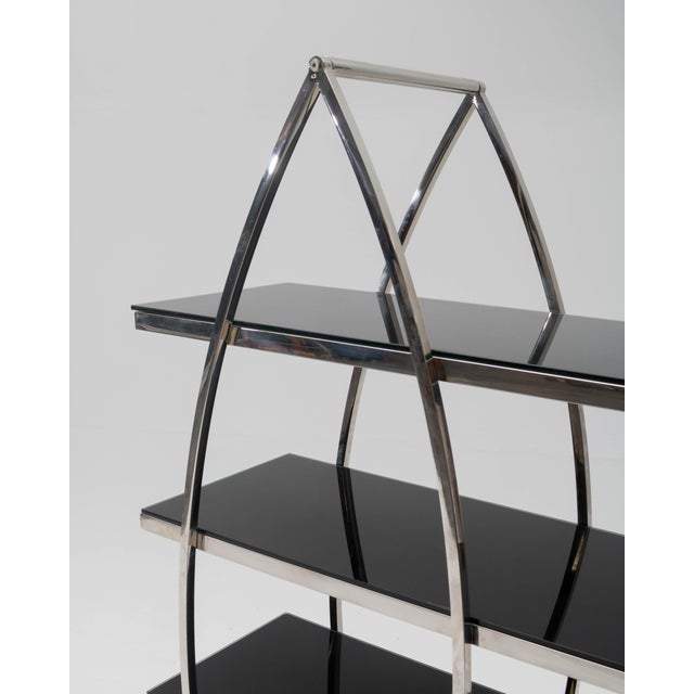 Sculptural Bookshelf in Chromed Steel and Glass, 1960s For Sale - Image 4 of 6