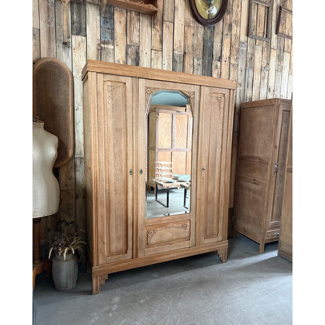 Art Deco Oak 3-Door Wardrobe, 1930s For Sale - Image 12 of 16