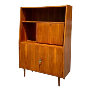 Vintage Danish Teak Bookcase or Dry Bar with Lock + Key