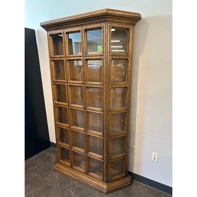 Drexel Drexel Glass-Front Display Cabinet – Oak Finish With Paned Doors For Sale - Image 4 of 5