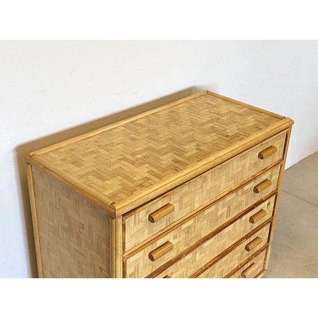 Wood Drawer in Wicker and Bamboo, 1970s For Sale - Image 7 of 11