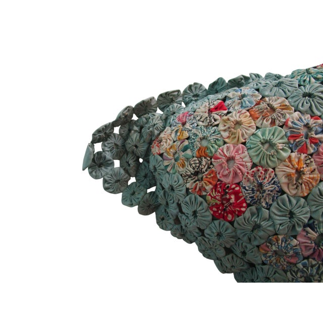 Jadeite Feedsack Tiny Yo Yo Trellis Pattern Diamond Shaped Pillow 1930's For Sale - Image 12 of 14