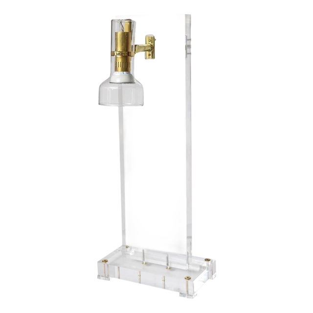 Unique Lucite Table Lamp with Articulating Glass Diffuser For Sale