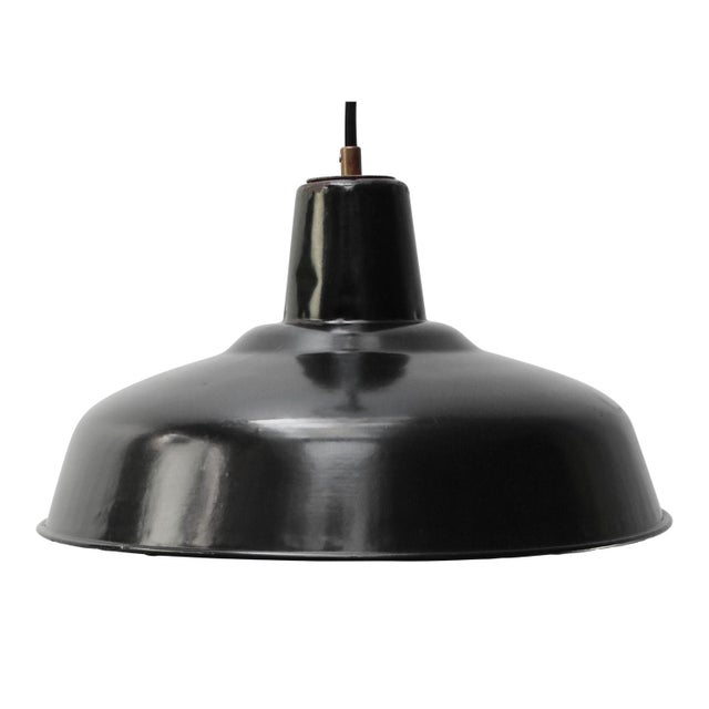 Vintage Industrial French Black Enamel Pendant Light For Sale - Image 6 of 6