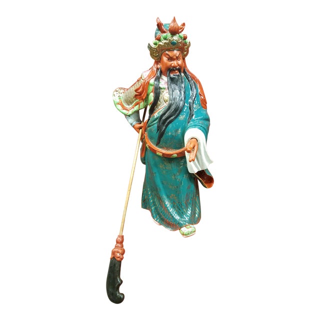 Mid-Century Chinese Porcelain Warrior Large Statue For Sale