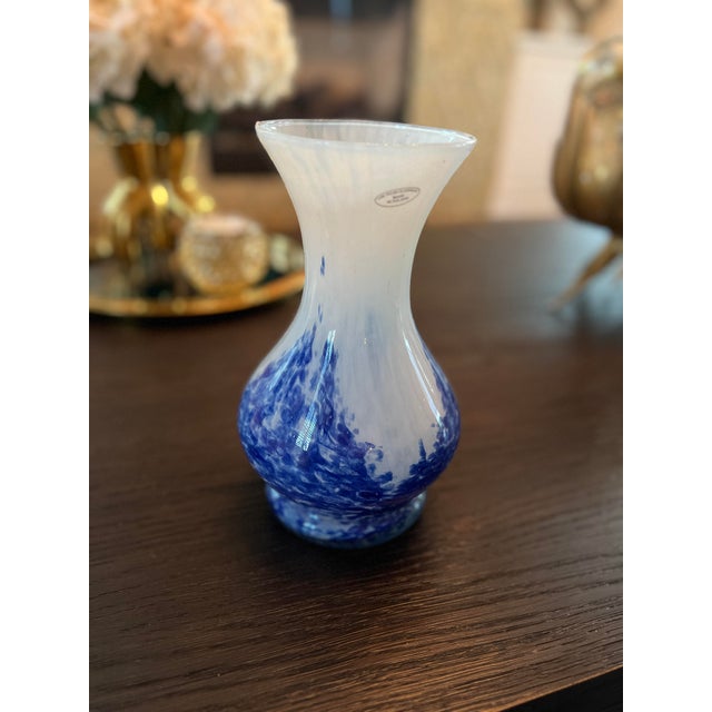 Contemporary White and Cobalt Blue Vase Polish Glass For Sale - Image 4 of 8