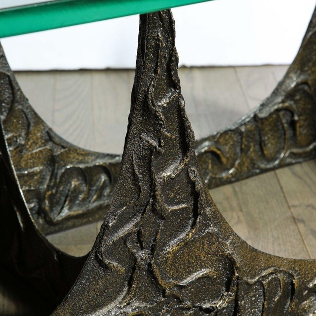 Bronze Paul Evans Signed & Dated Rectangular Sculpted Bronze and Glass Cocktail Table For Sale - Image 8 of 12