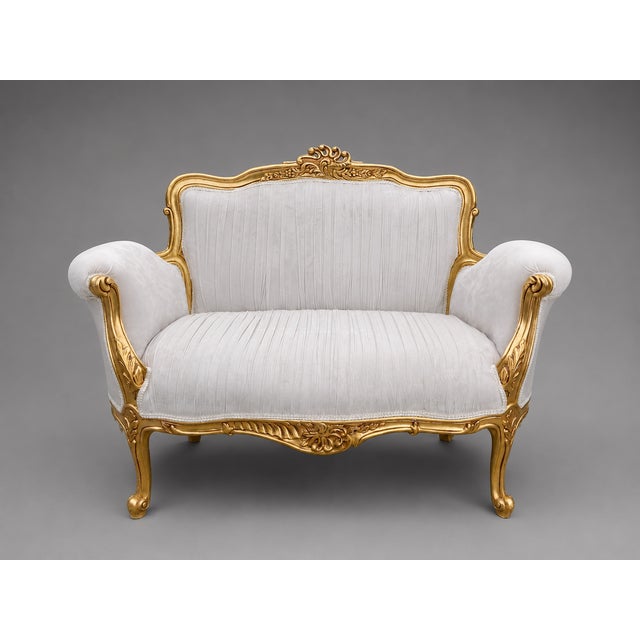 1980s French Louis XVI Gold Velvet Beech Settee For Sale - Image 16 of 16