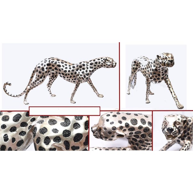 Wonderful silver-plated bronze cheetah statue in the Art Deco style - Such a sleek cat, perfect for the Art Deco aesthetic...