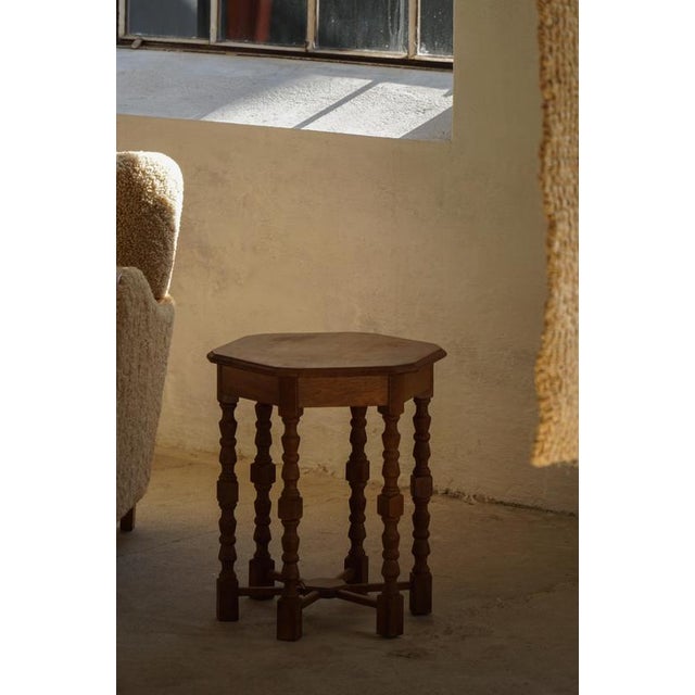 Mid-Century Modern Danish Hexagon Side Table in Oak with Turned Legs, 1950s For Sale - Image 6 of 18