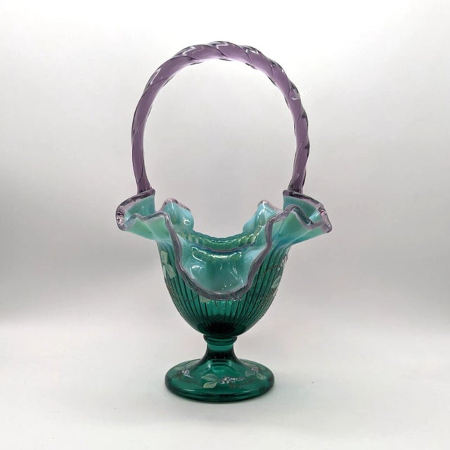 Fenton Glass New Century XXI Teal & Amethyst Dragonfly Floral