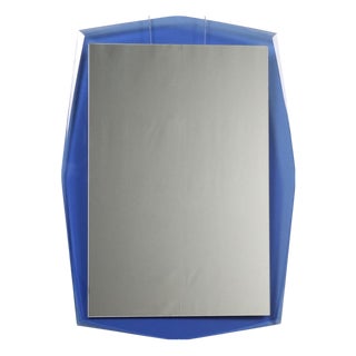 Vintage Rectangular Mirror with Blue Glass Frame, 1960s For Sale