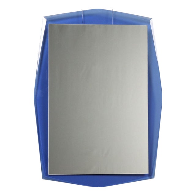 Vintage Rectangular Mirror with Blue Glass Frame, 1960s For Sale