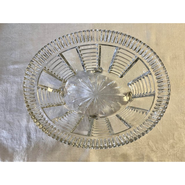 Art Deco Vintage Oval Pressed Glass Footed Bowl For Sale - Image 3 of 5