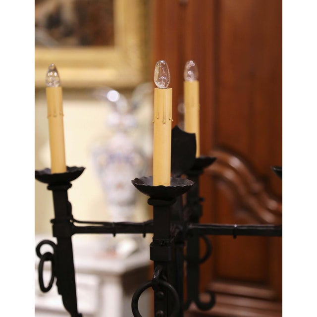 Early 20th Century French Gothic Forged Iron Four-Light Floor Lamp For Sale - Image 9 of 13