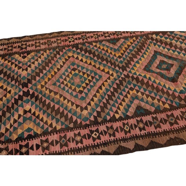 Peach 1960s Vintage Turkish Kilim Multicolor Handmade Tribal Wool Rug For Sale - Image 8 of 10
