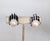 1980s Art Deco style rhodium plated faux-mabe pearl bottoms with vertical black enamel stripes on top hexagonal clip...