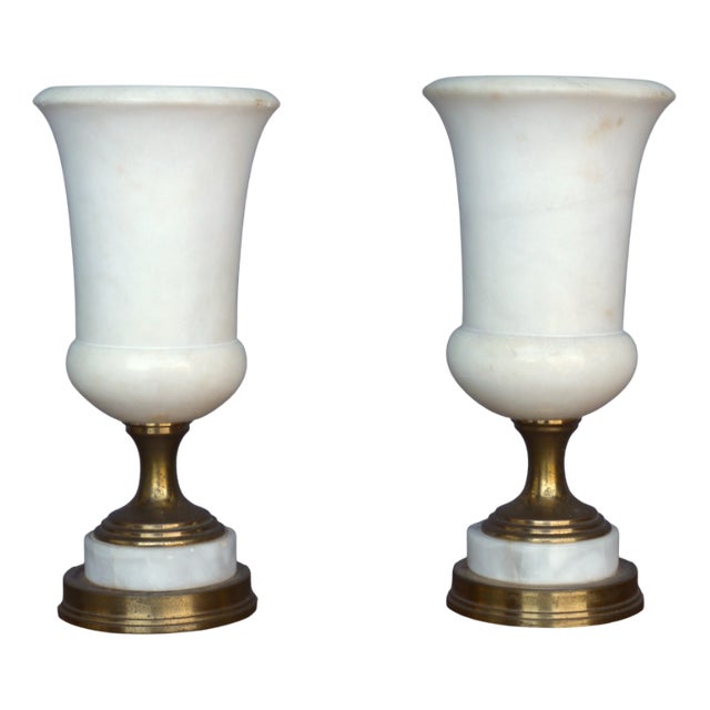 Alabaster Torchiere Table Lamps, 1950s, Set of 2 For Sale