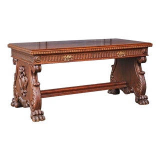 Neo-Renaissance Style Oak Desk For Sale