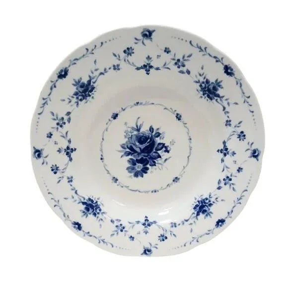 White 1940s Hoya China 9" Soup Plate Blue Flowers Japan Porcelain Floral Replacement For Sale - Image 8 of 13