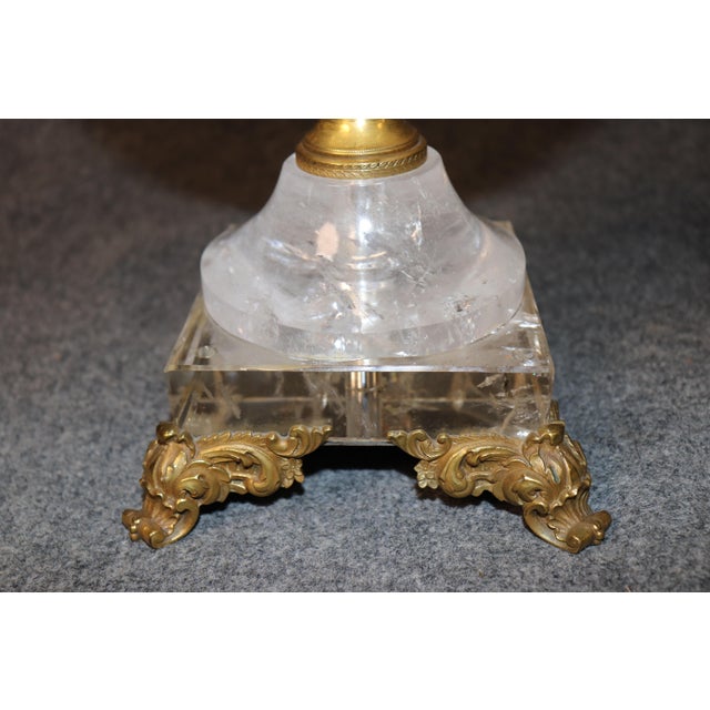 Pair French Louis XV Style Bronze Ormolu & Rock Crystal Lamps For Sale - Image 9 of 14