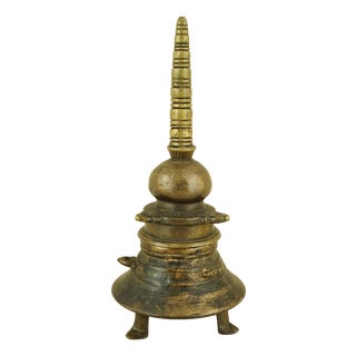 Antique Indian Dawat Bronze Inkwell in the Shape of a Stupa Pagoda, India, 19th Century For Sale
