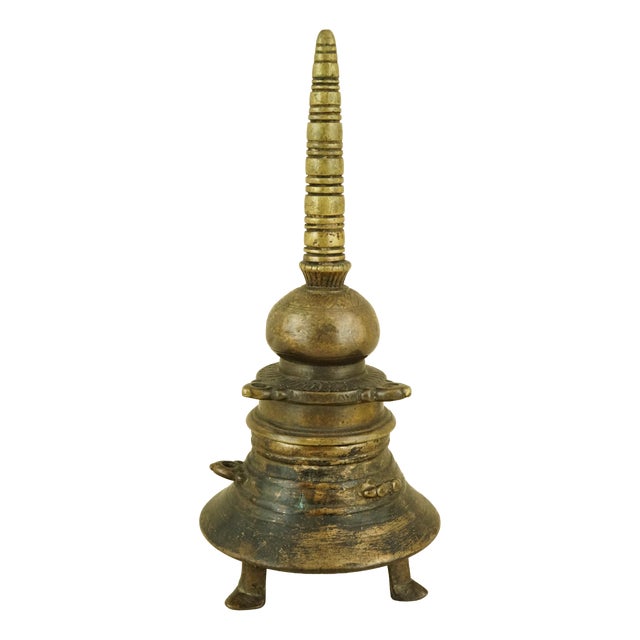 Antique Indian Dawat Bronze Inkwell in the Shape of a Stupa Pagoda, India, 19th Century For Sale