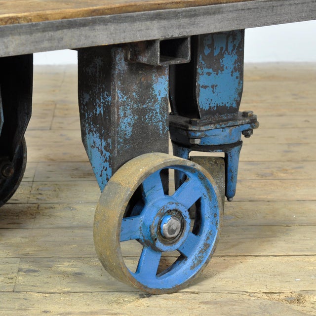 Industrial Iron and Pine Coffee Table, 1960s For Sale - Image 10 of 12