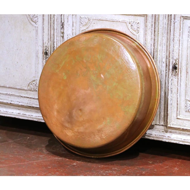 Metal 19th C. French Hammered Copper Basin With Rolled Rim and Verdigris Patina For Sale - Image 7 of 7
