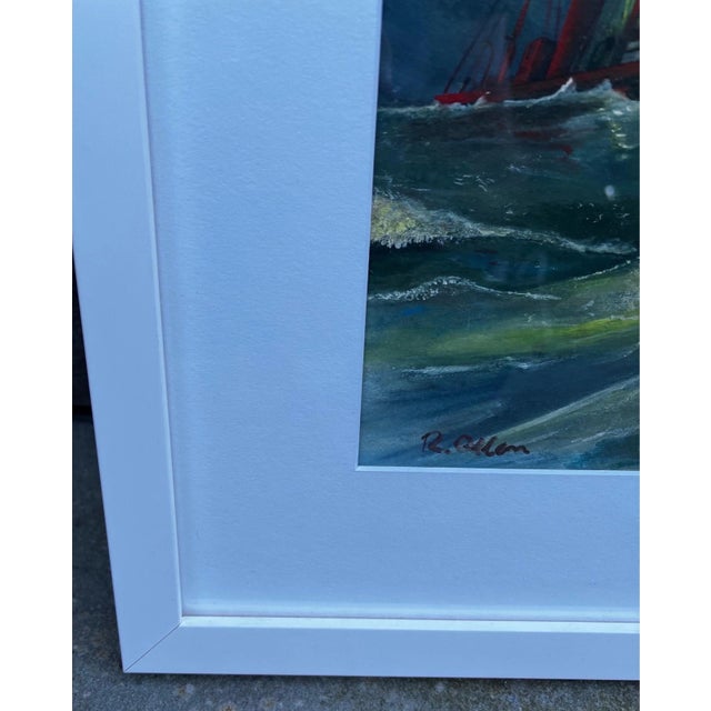 1970s Signed Gouache on Paper Artwork in the Style of Edward Hopper & Winslow Homer For Sale - Image 4 of 8