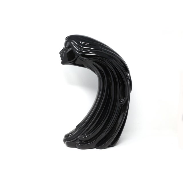 Contemporary 1990 Black Ceramic Woman's Head and Hair Sculpture For Sale - Image 3 of 13