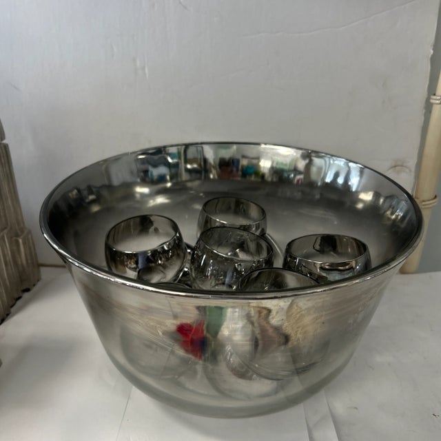 1960s Silver Fade Punch Bowl Set After Dorothy Thorpe- 12