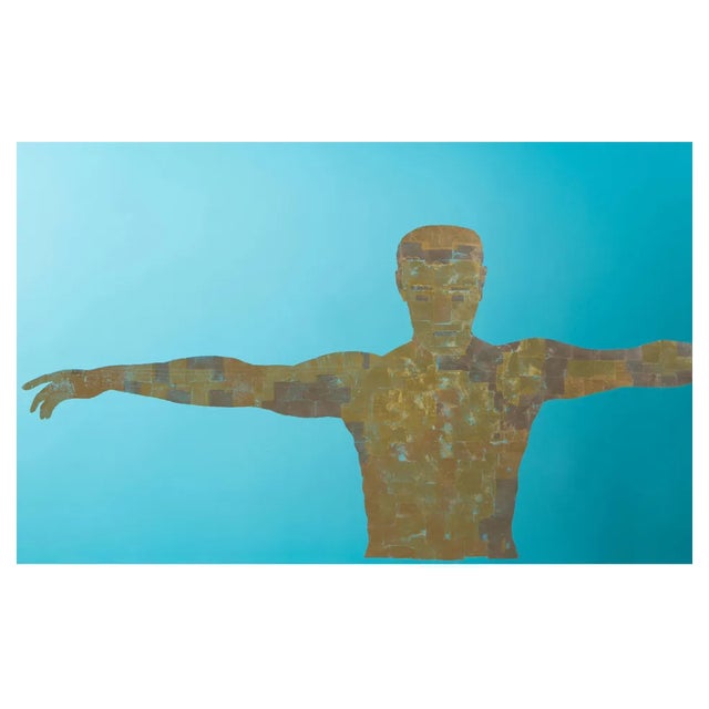 Torso in Gold on Blue Glass For Sale