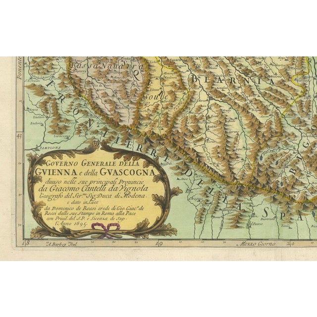 Paper Large Hand-Colored Engraved Map of Gascony, 1695 For Sale - Image 7 of 10