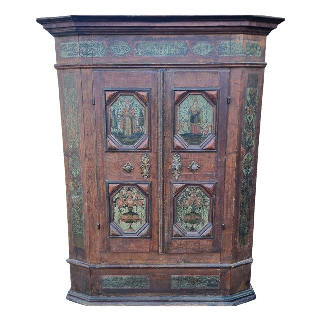 Antique Tyrolean Wardrobe with Original Paintings, 1750 For Sale