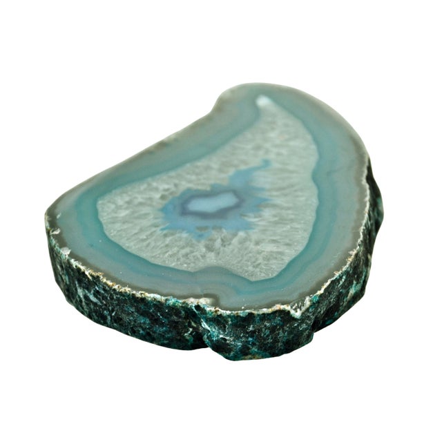 Contemporary Teal Banded Agate Paper Weight For Sale - Image 3 of 5