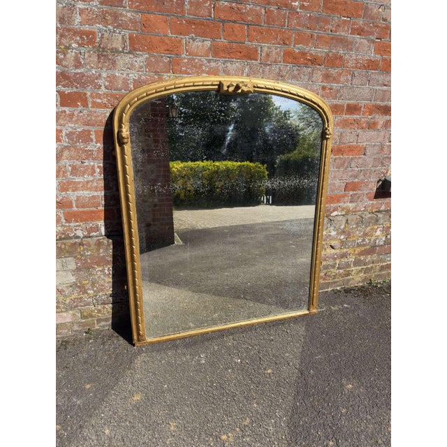 Glass Large Antique English Arched Gilt Rope Twist Framed Overmantle Mirror, 1800s For Sale - Image 7 of 7