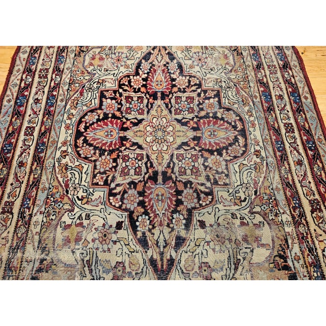 Textile 19th Century Persian Kerman Lavar Area Rug, Handwoven Floral Pattern, Ivory & Red, 5’ X 8’ For Sale - Image 7 of 12